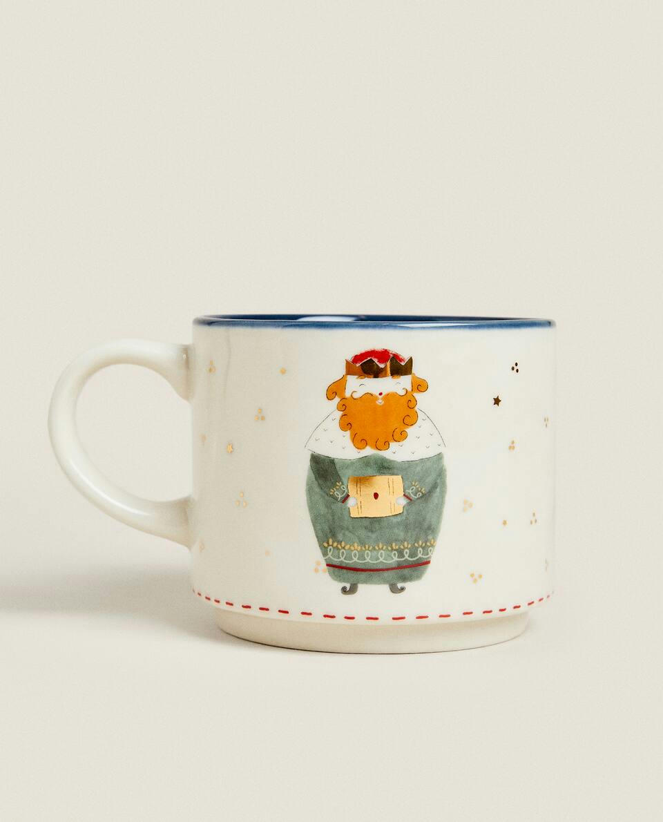Caneca infantil de Natal em cerâmica com a imagem de São Caspar.