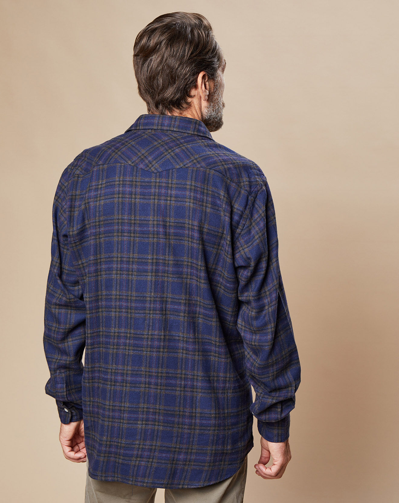 Hartford Chemise Slim en Flanelle de Coton Storm à carreaux marine/army