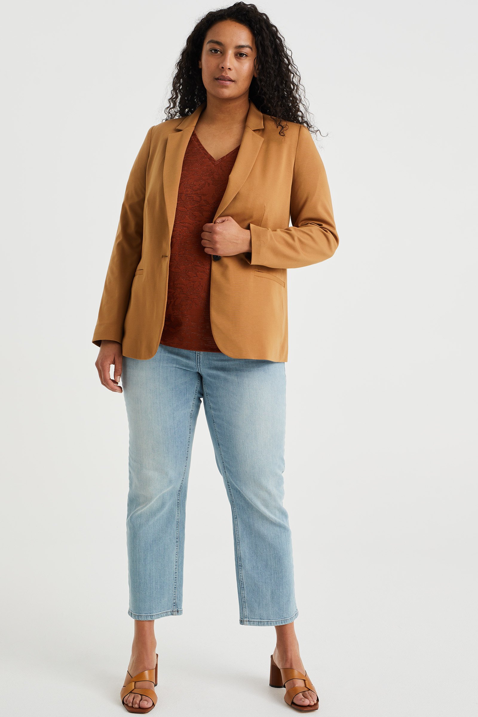 getailleerde jersey stretch blazer -  Curve WE Fashion Caramel