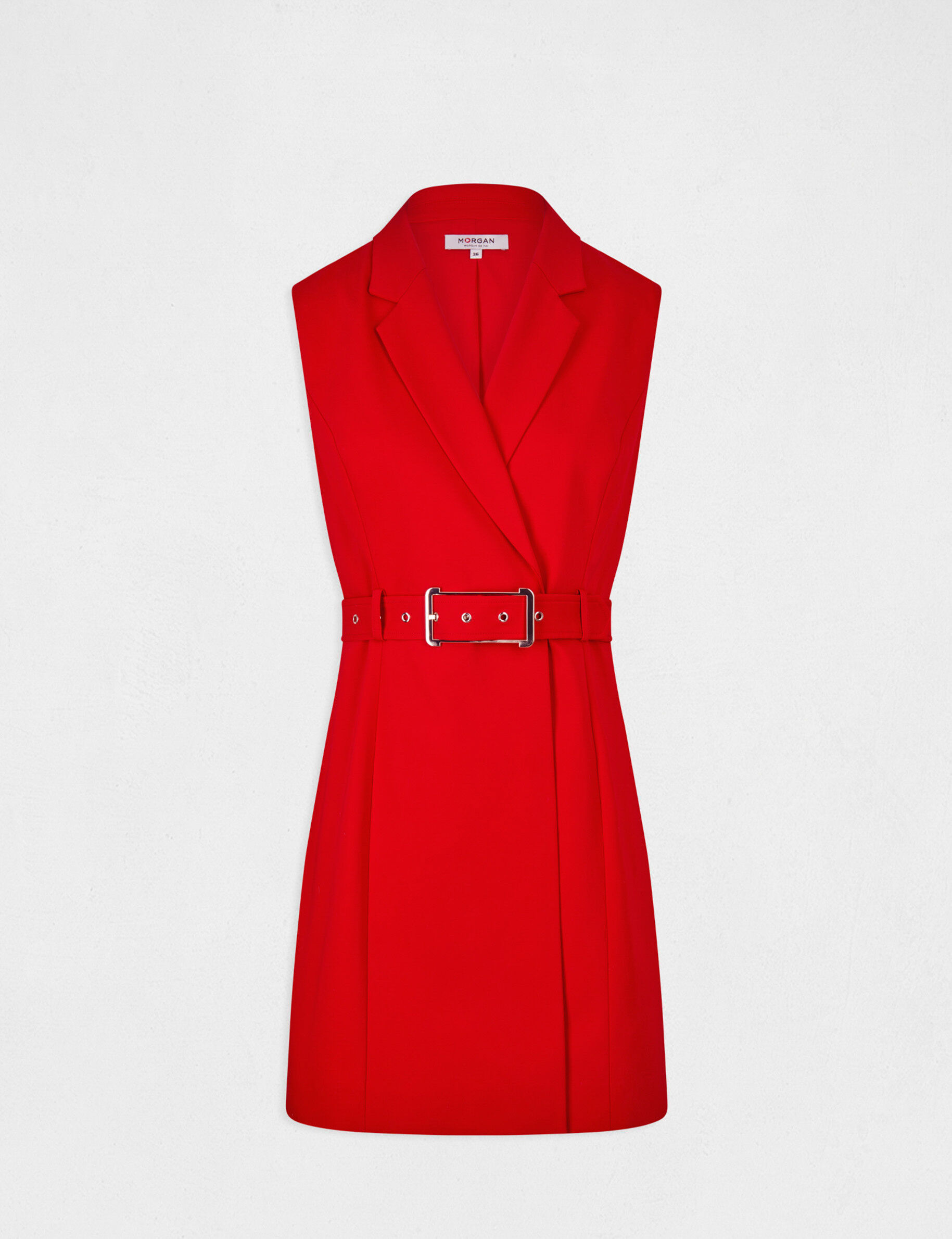 Robe portefeuille ceinturée sans manches rouge femme - rouge