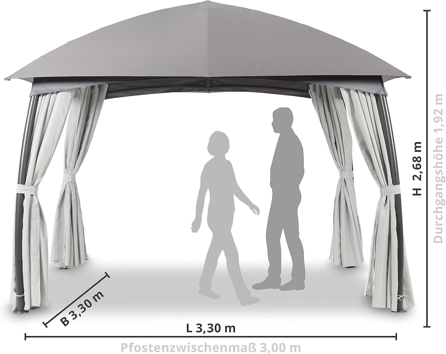 LECO Pavillon Milena – formschöner Gartenpavillon 3,3 x 3,3 m mit verschließbaren Seitenteilen – anthrazit/grau