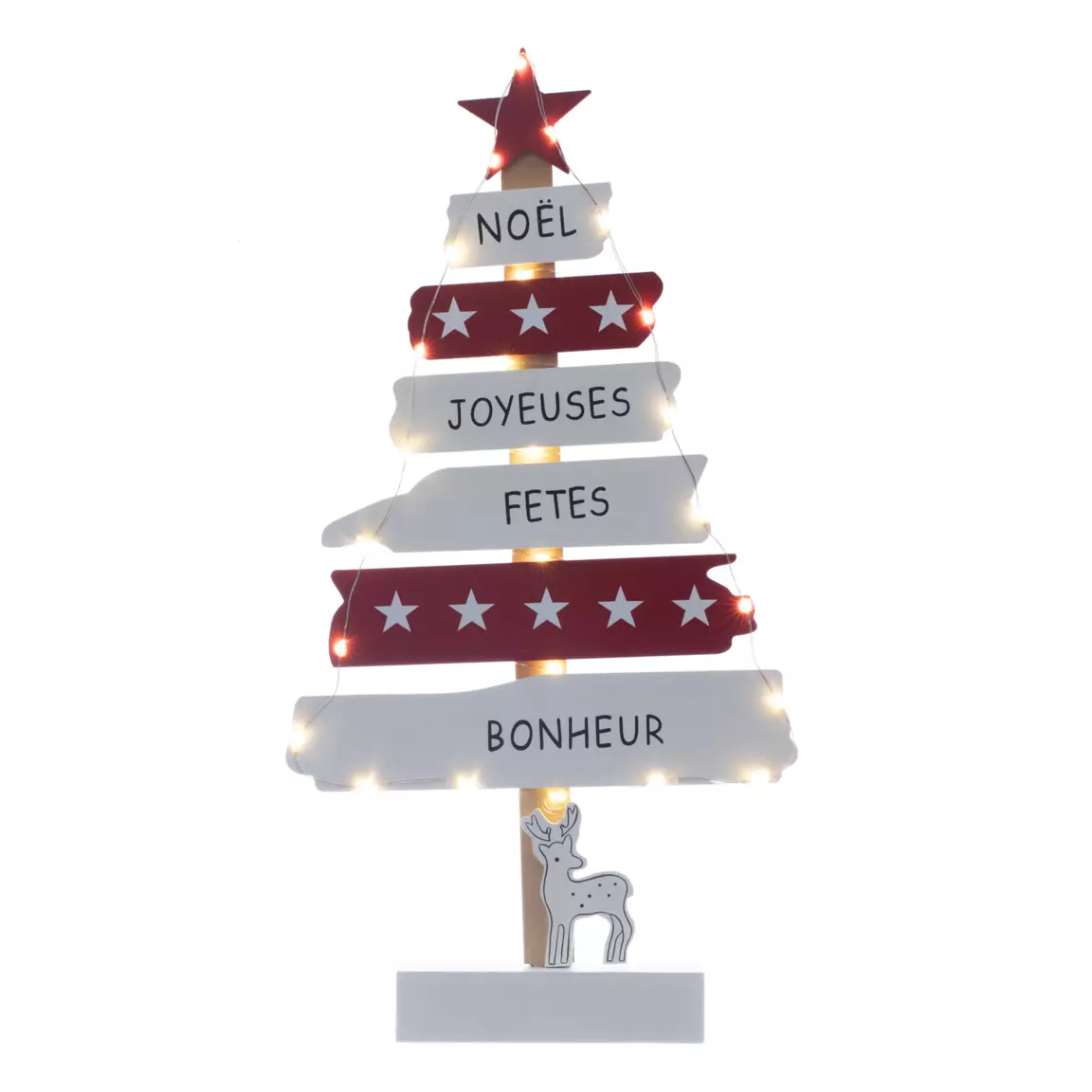 Sapin lumineux en bois à piles (H50 cm) Blanc chaud