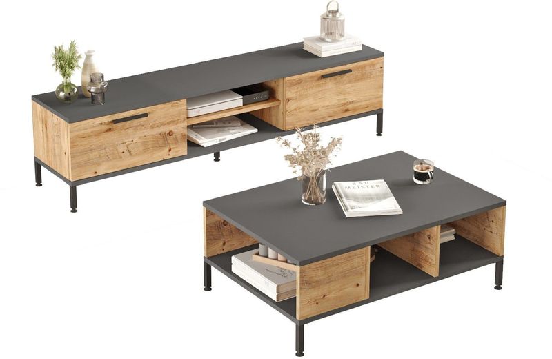 Kalune Design - Orlando - TV-meubelset - Donkergrijs - Met Salontafel