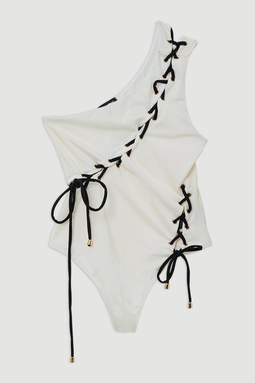 KarenMillen Maillot de bain asymétrique à détails de nœud glissant