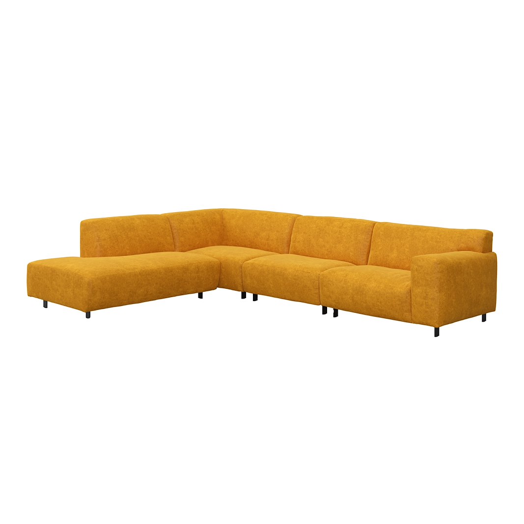 Vesta hjørnesofa 3-seter med åpen ende venstre, Big hjørnemodul, Tekstil Eros Mustard, standardsøm, sort metallben 10 cm, Comfort CM