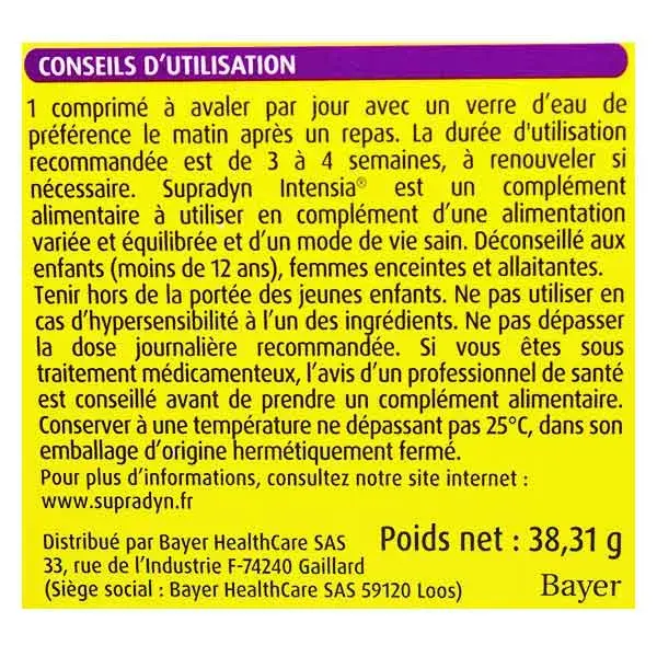 Supradyn Intensia Réduit la Fatigue Vitamines Minéraux et Fer 30 comprimés à avaler