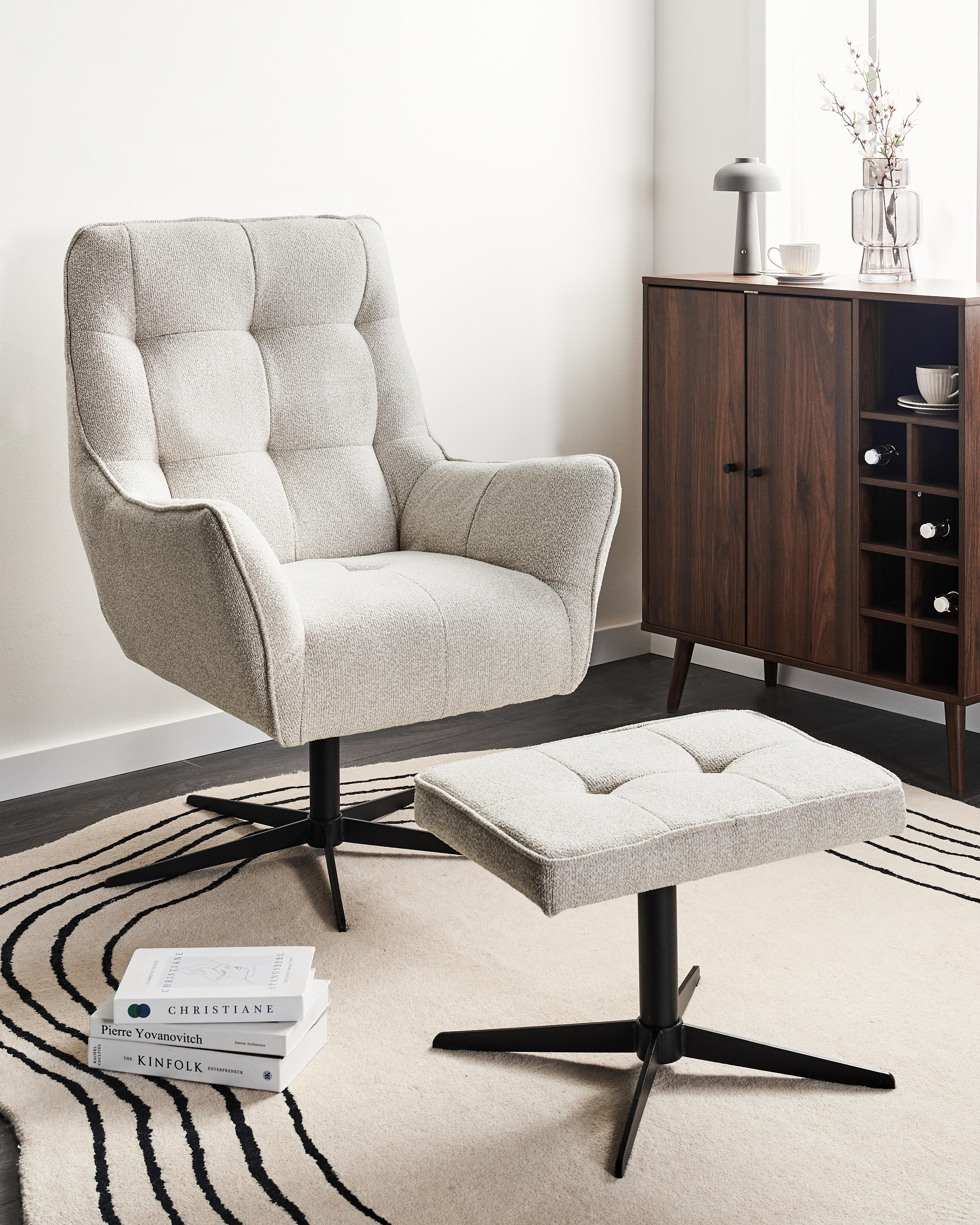 Draaifauteuil MOLLE II met voetenbank Stof Lichtbeige