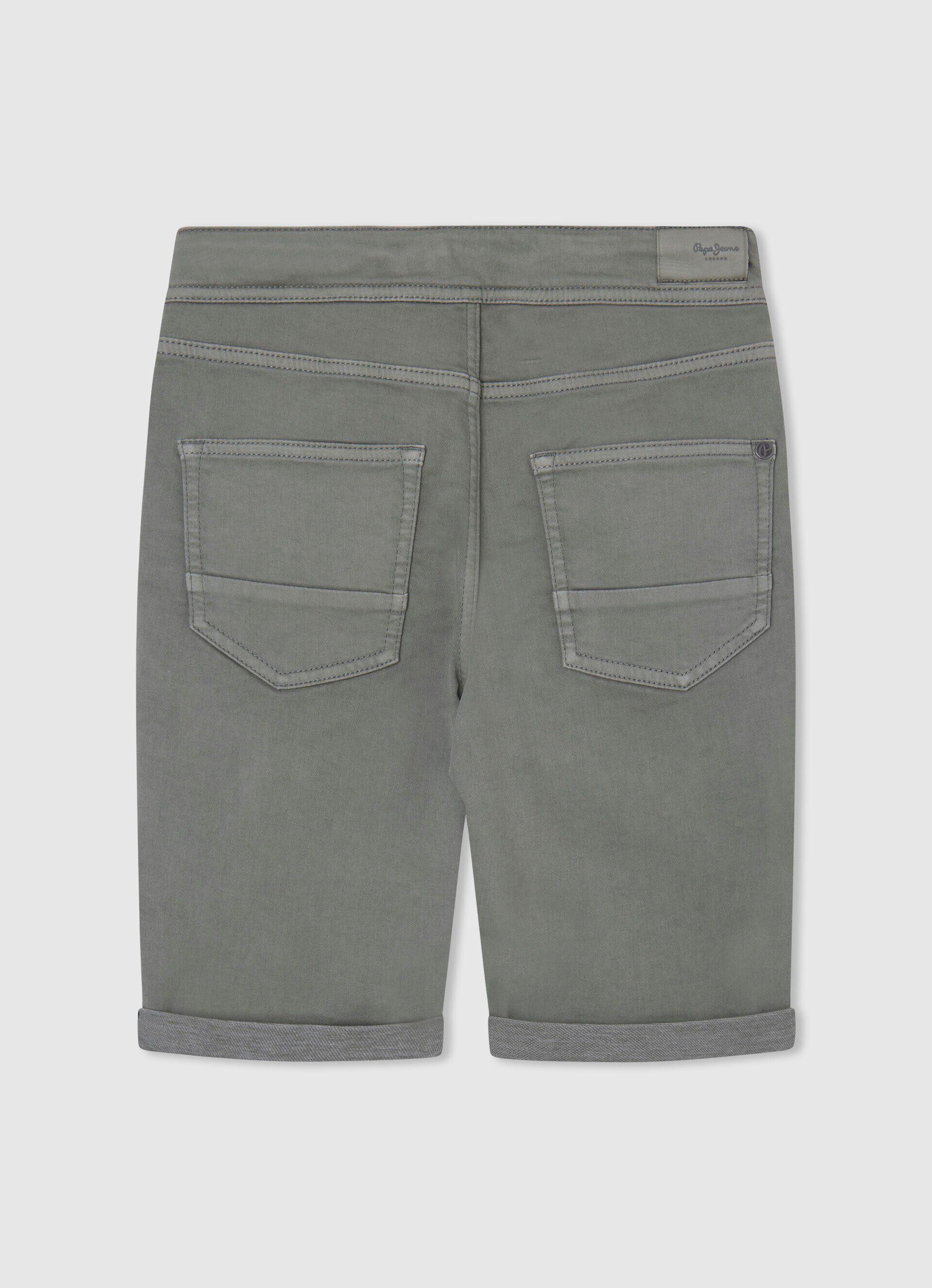 Bermuda de algodão com 5 bolsos - verde-musgo