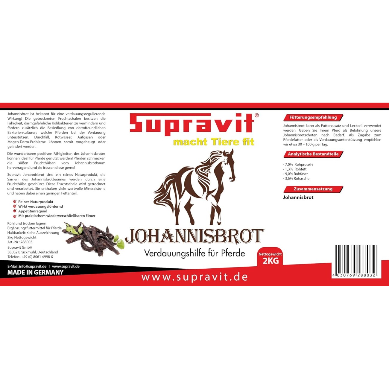 Supravit Johannisbrot 2 kg Eimer Pferdeleckerli