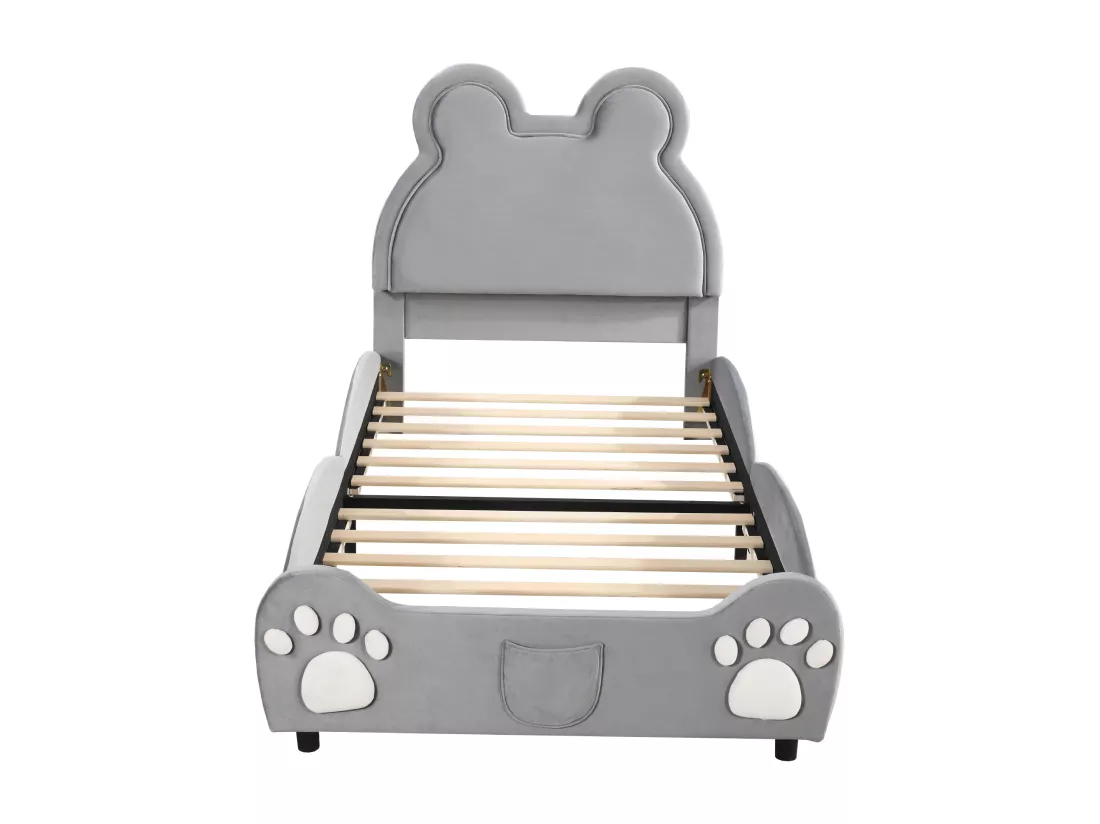 Lit simple rembourré enfant gris 90 x 200 cm en velours dermophile