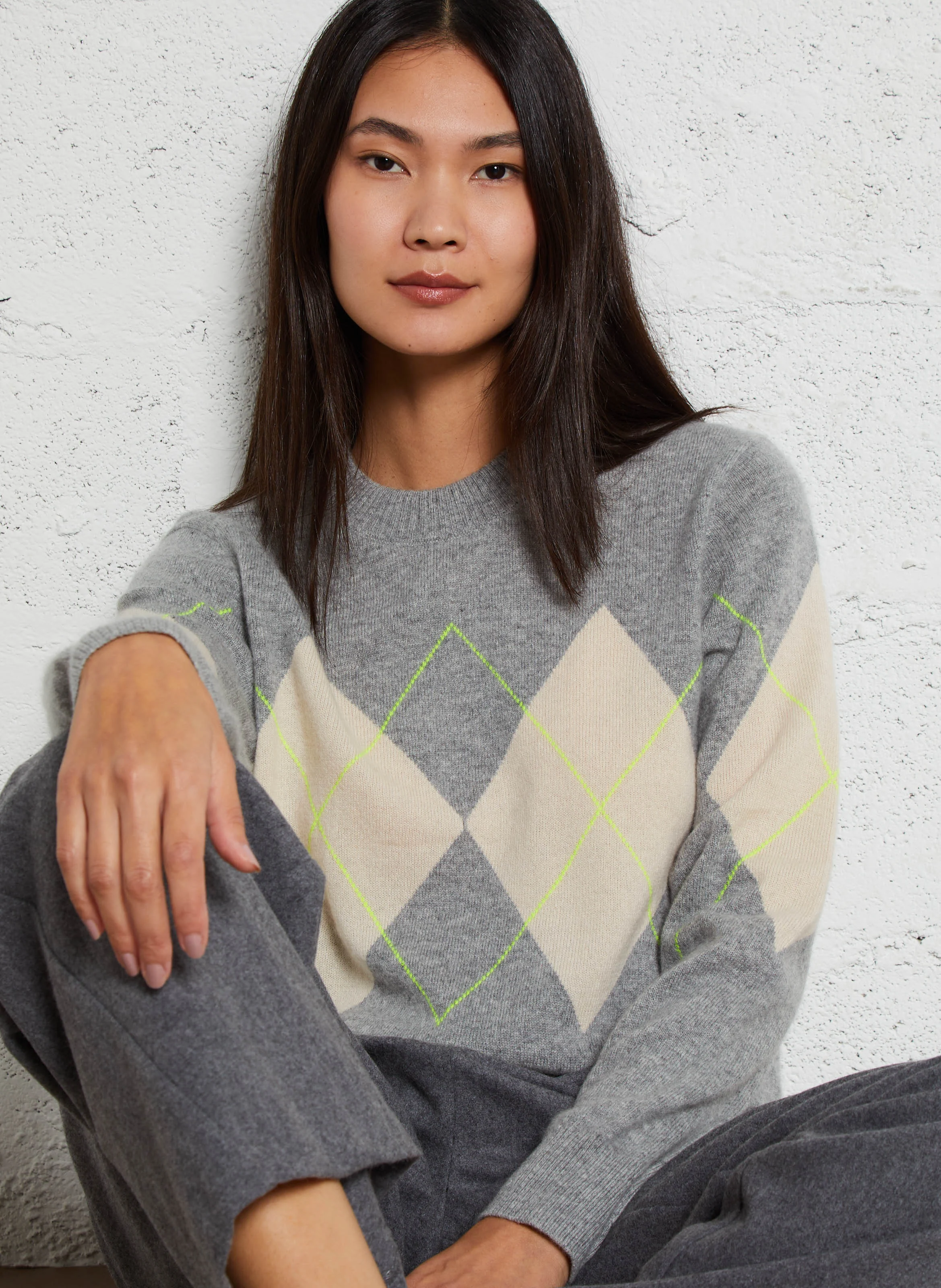 Pull losanges en cachemire | Gris