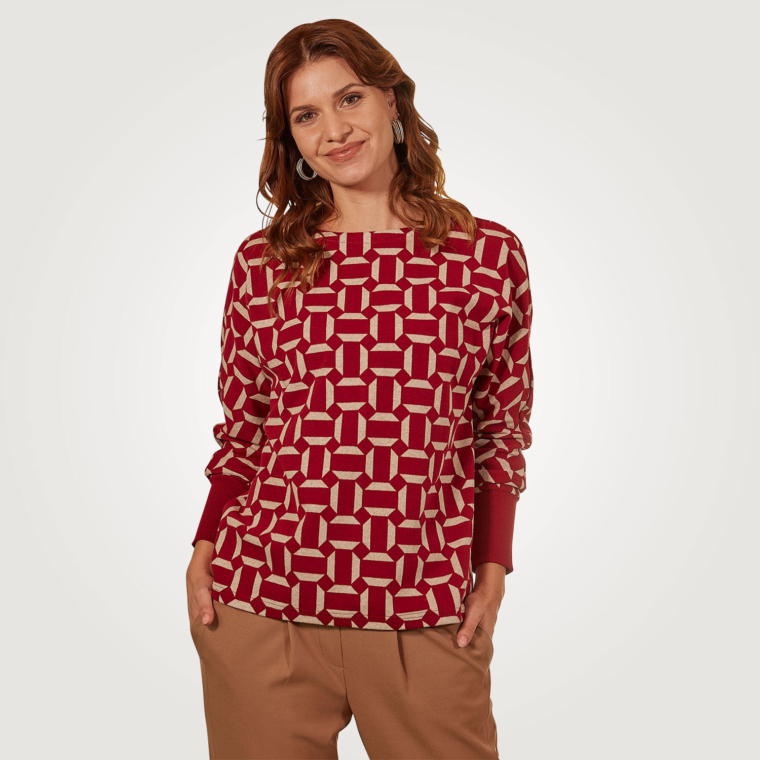 Damen Jaquard Pullover mit geometrischem Muster