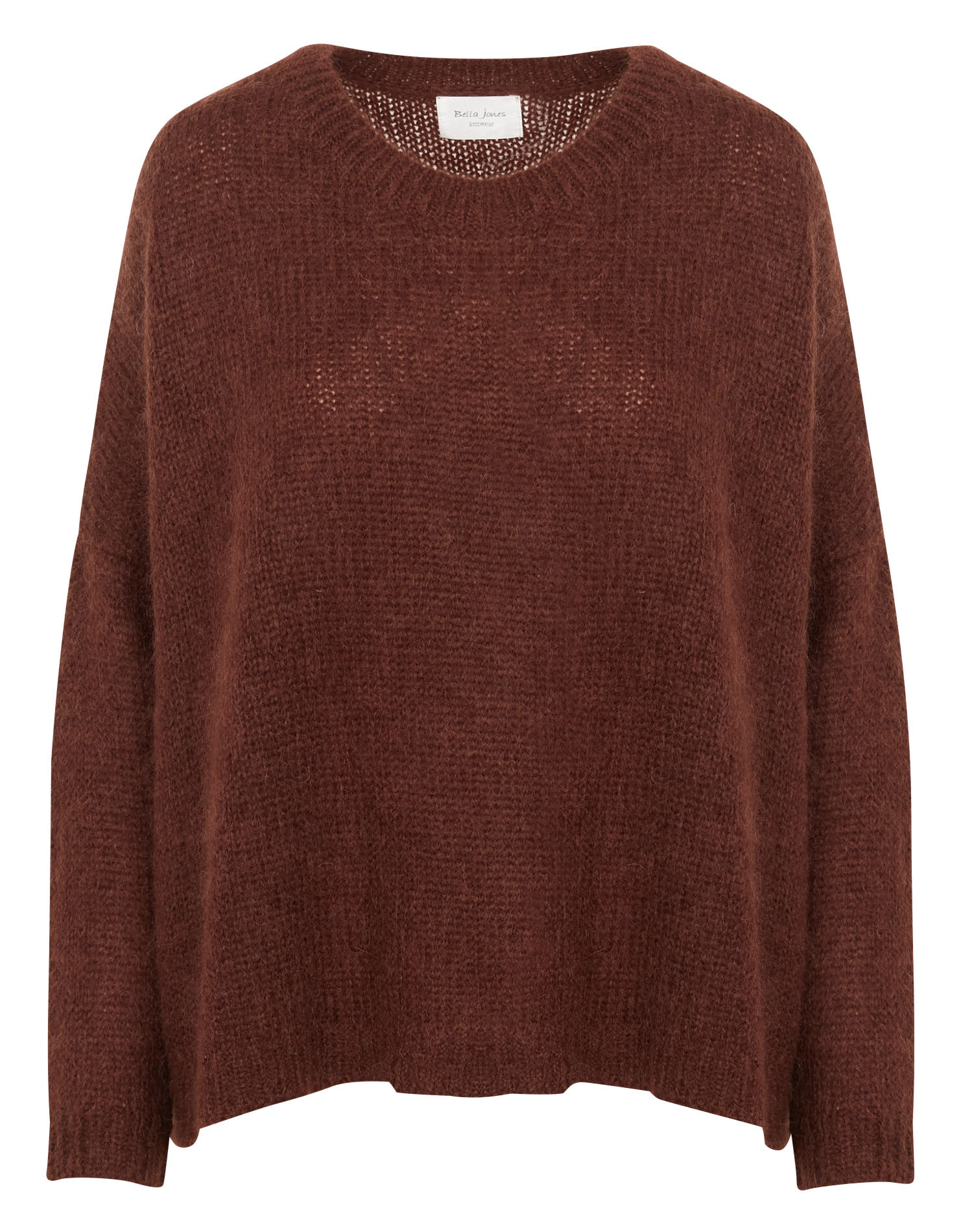 Pull col rond oversize en laine et mohair mélangé | Marron