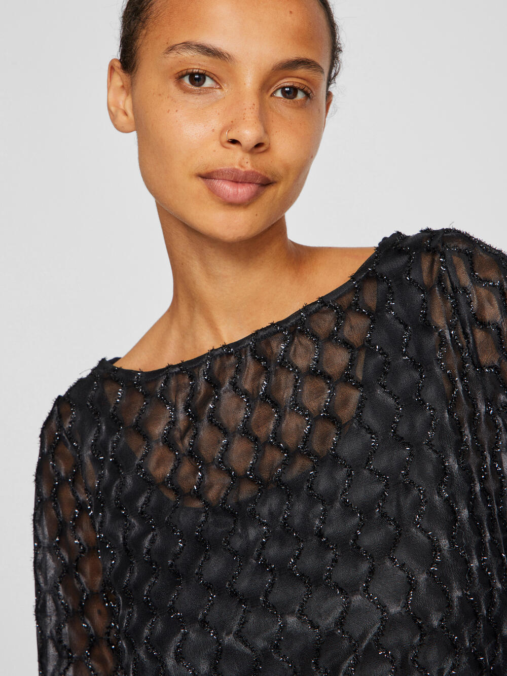 Vila  Vizalma Boatneck L/S bluse - Black Beauty