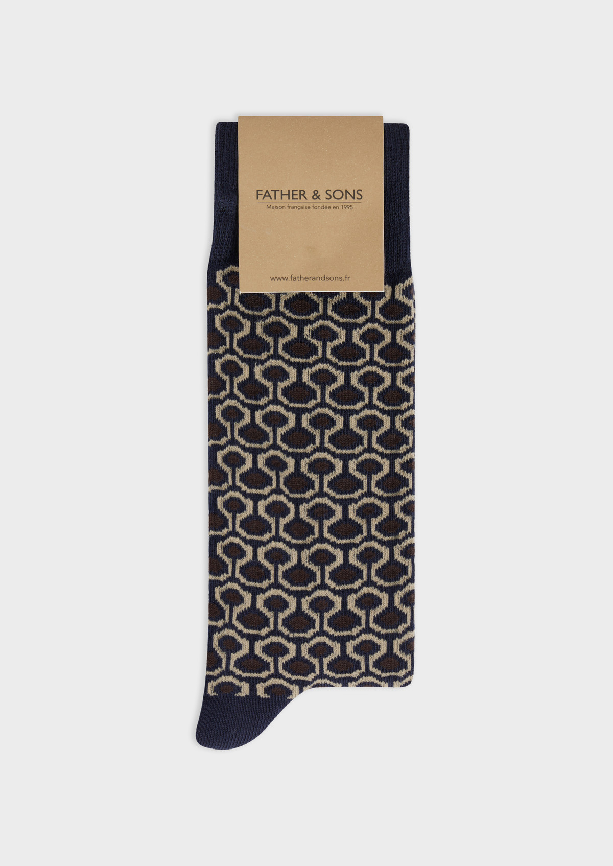 Chaussettes en coton bio mélangé bleu marine à motif fantaisie sable et chocolat