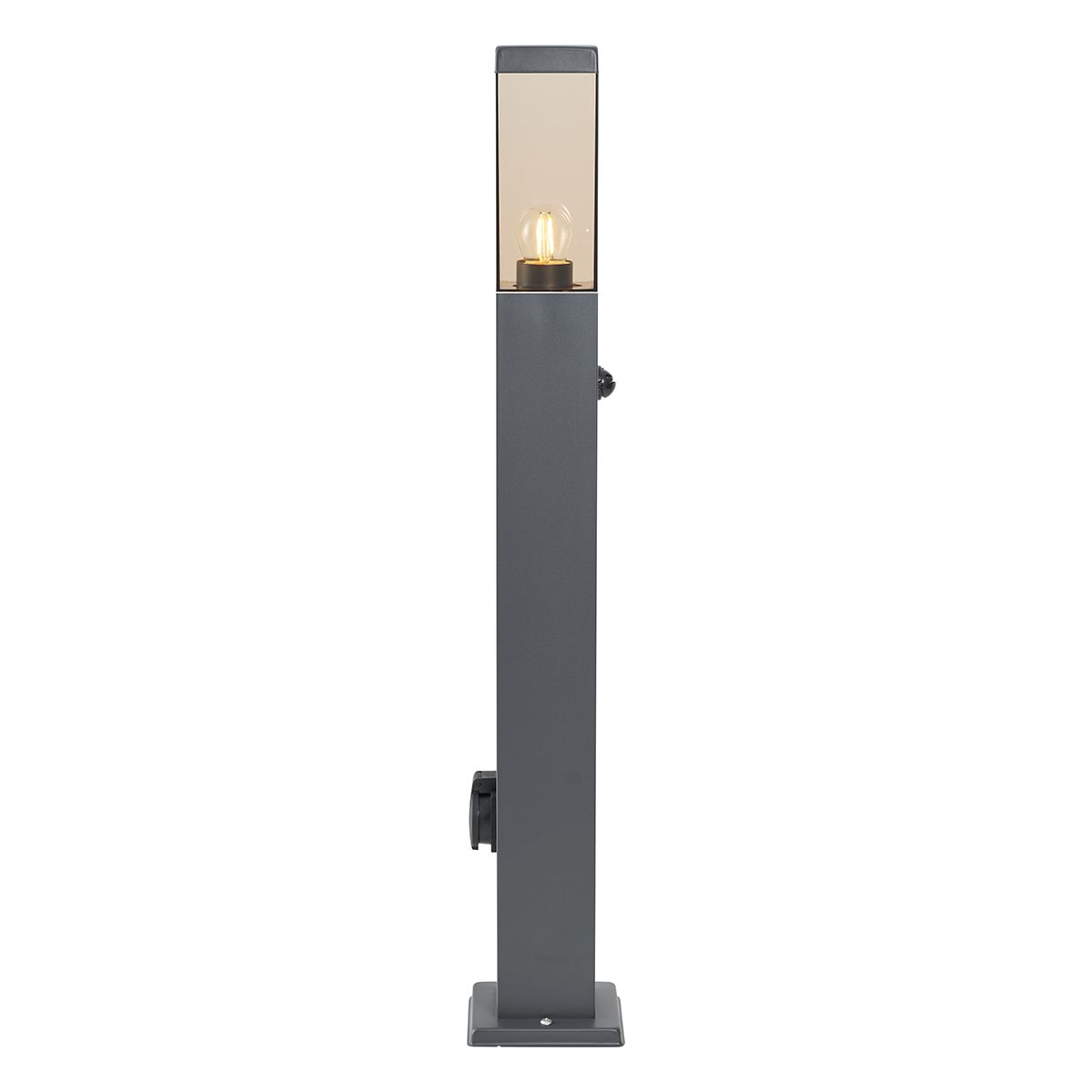 Buitenlamp donkergrijs met smoke glas 80cm IP44 met stopcontact en bewegingssensor - Malios