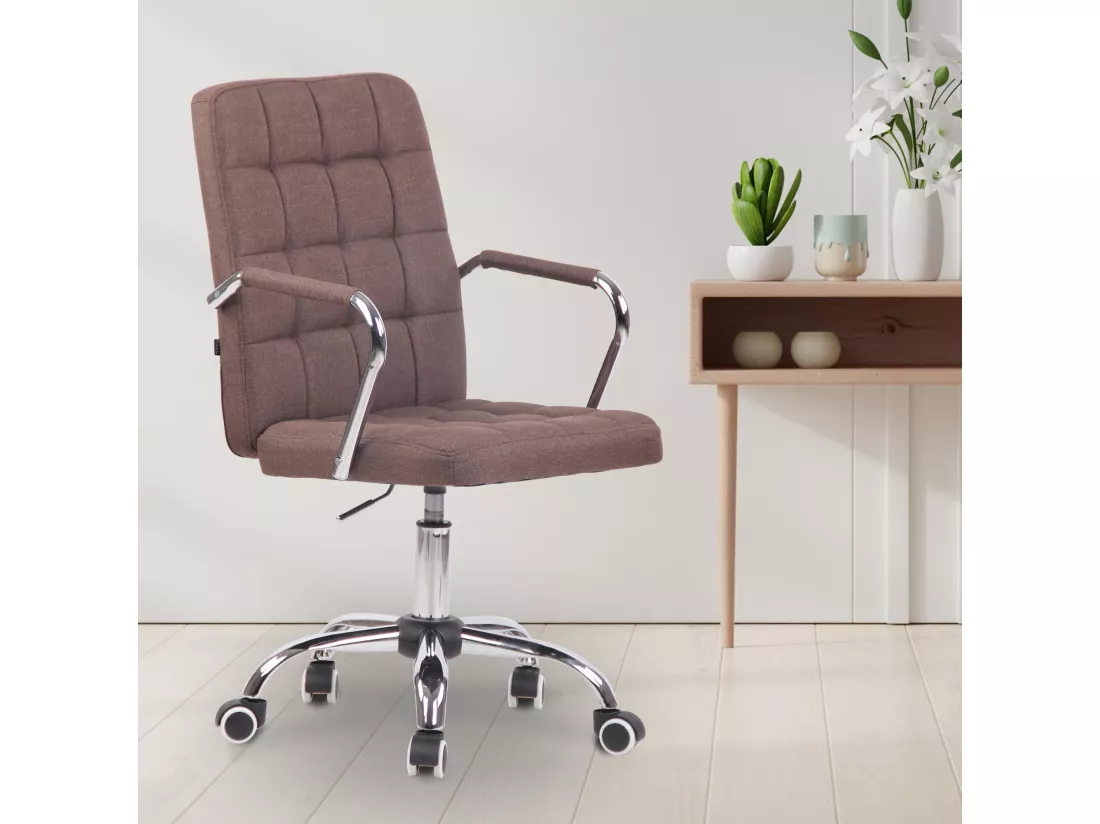 Chaise de bureau - Tissu & Métal chromé - Marron - Terni