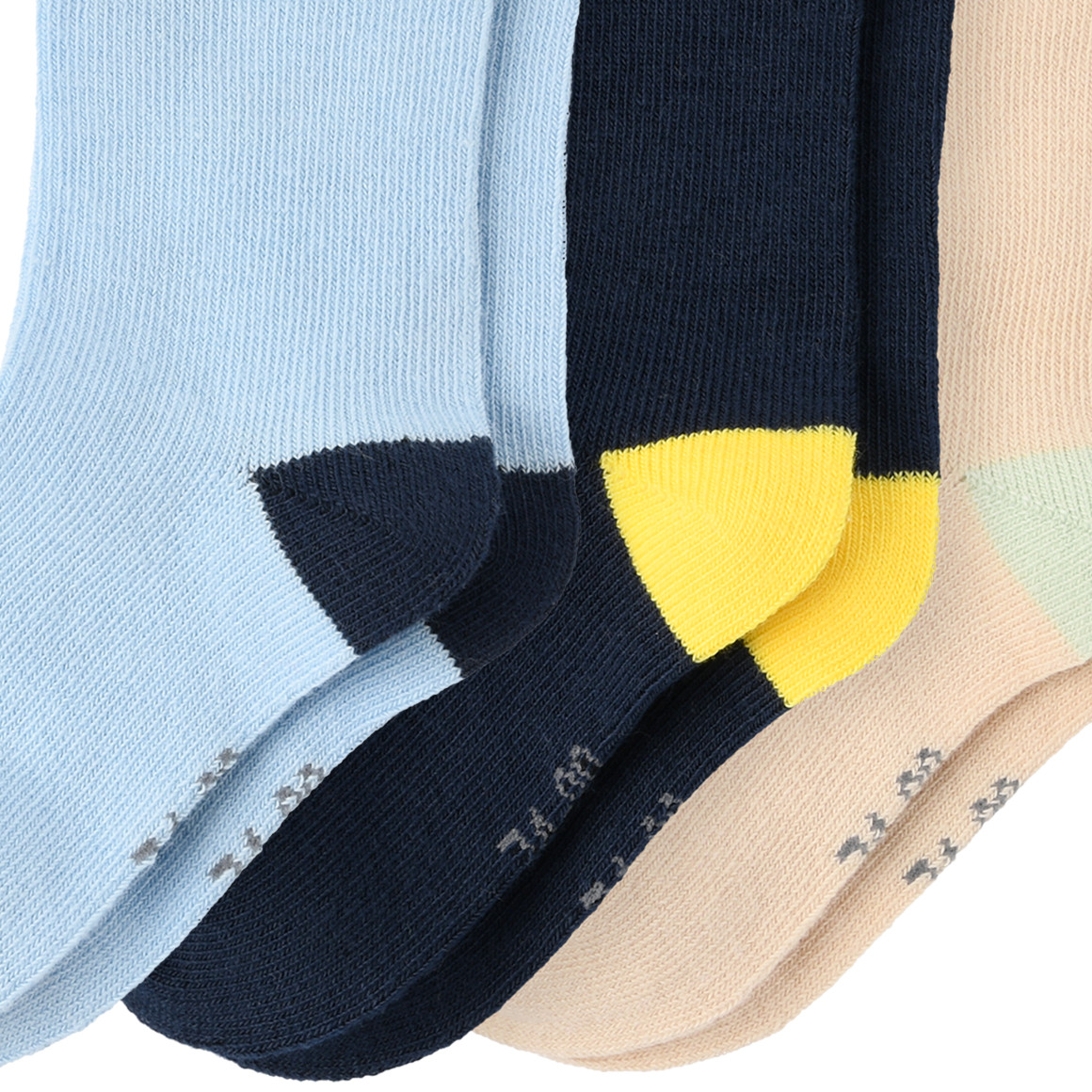 Topomini 3 Paar Baby Socken mit farbiger Ferse hellblau / dunkelblau / beige