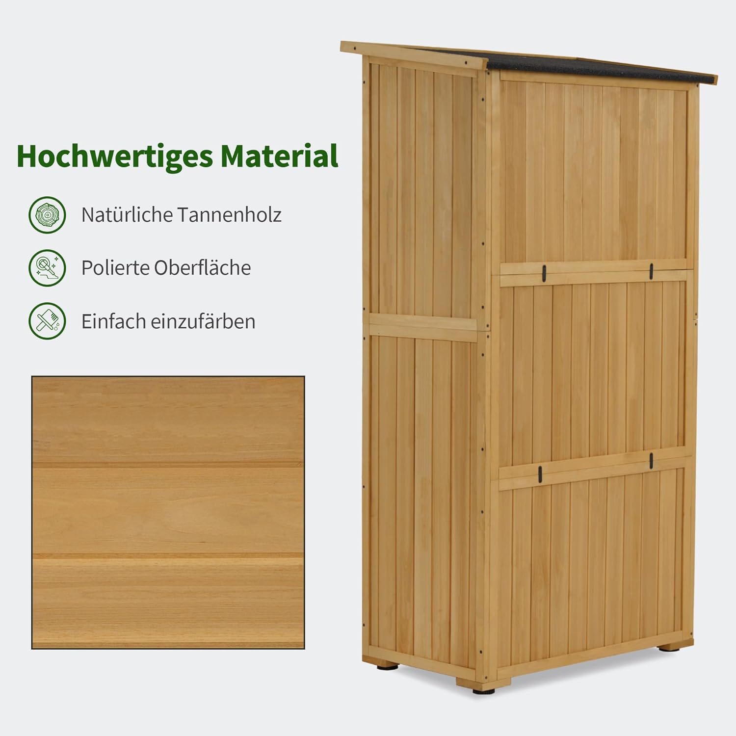 M MCombo Holz Gartenschrank, Outdoor Gerätehaus Geräteschuppen, Gartenhaus Klein Wetterfest, für Außenbereich Balkon Terrasse, 55×90×169cm, 0878 (Natur)