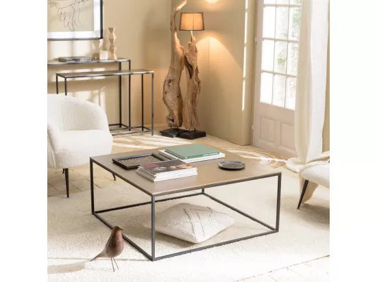 JONAS - Table basse carrée 90x90cm aluminium doré et noir pieds métal