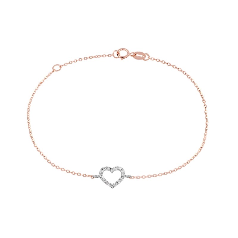 Bracelet Or Bicolore et Zirconiums - Coeur - Femme