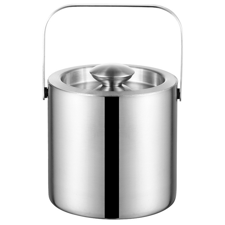 (3-tlg. Set) 1.3L Edelstahl Eiswürfel Behälter mit Deckel Eiskübel Getränke Kühler inkl. Zange   Wassersieb - Silber