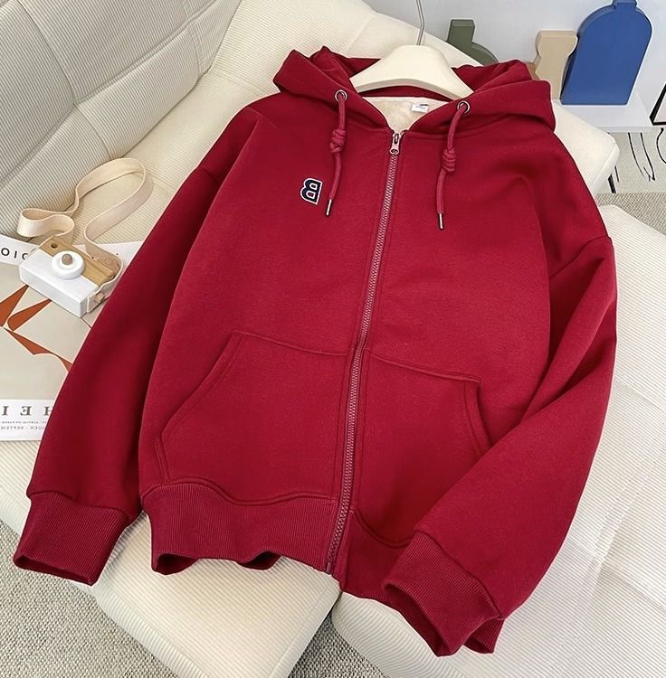 Cafamo - Fleecegevoerde hoodie met rits en tekst