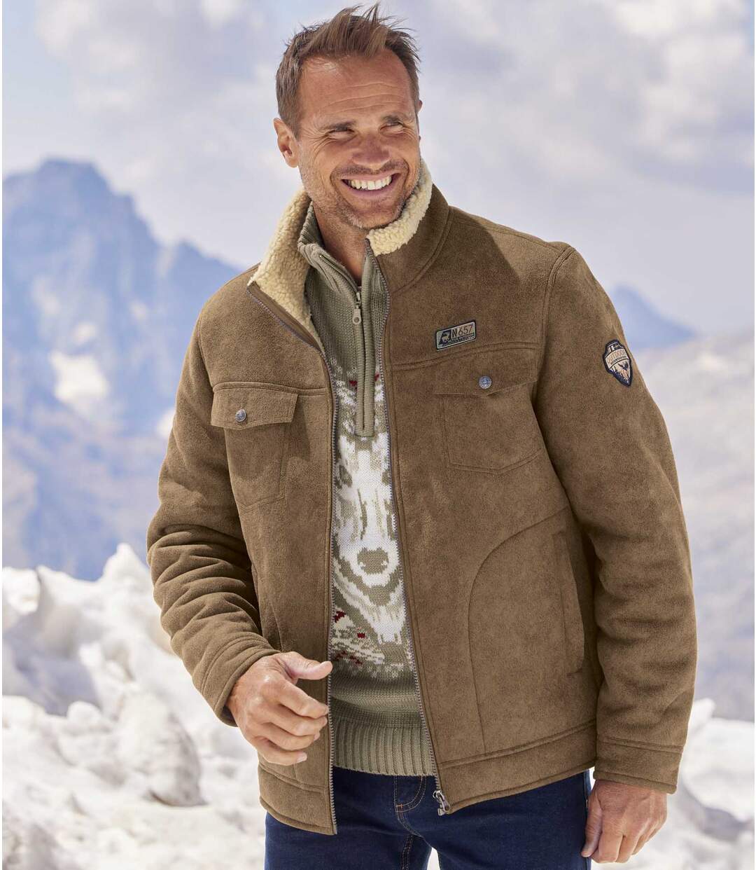 Blouson Aviateur Effet Daim Doublé Sherpa