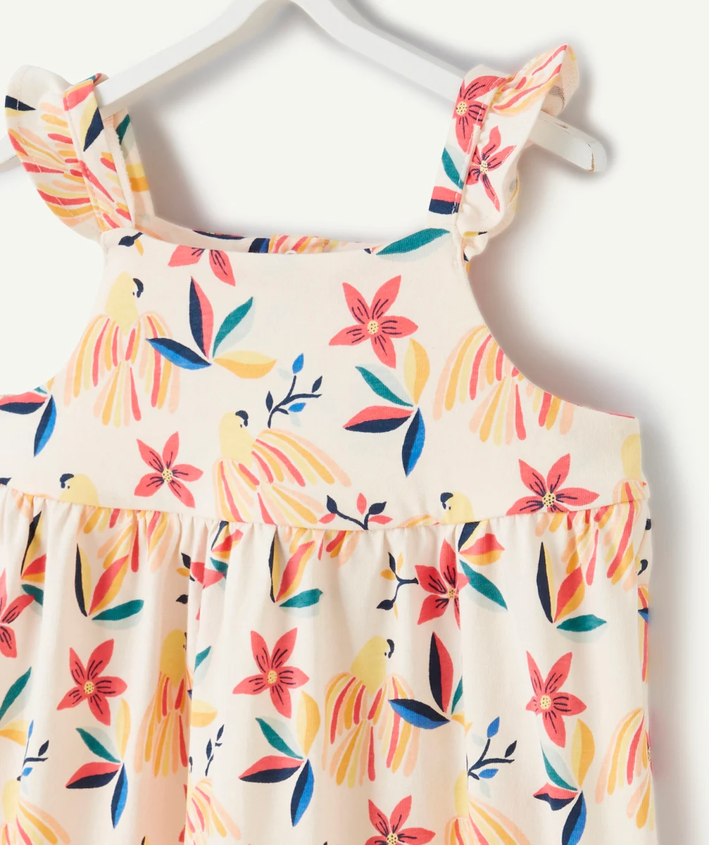 ROBE BÉBÉ FILLE ÉCRU IMPRIMÉ TROPICAL EN COTON BIO