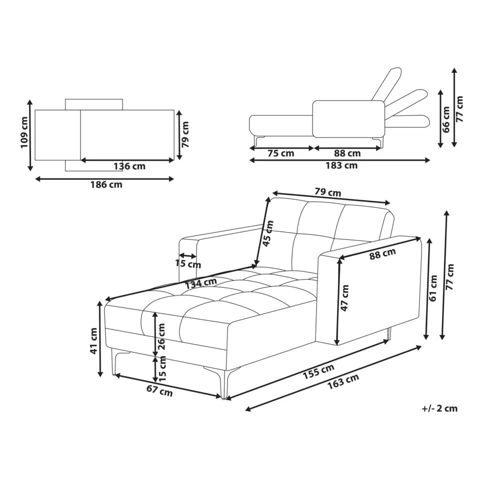 ALNES - Chaise longue - Wit - Polyester