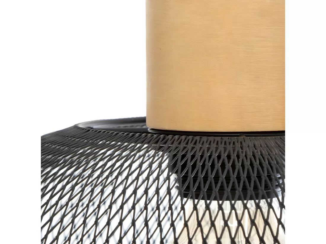 Luminaire Suspension en Métal Noir et Bois D 30 cm