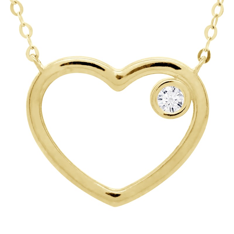Collier - Pendentif Coeur Orné d'un Oxyde de Zirconium - Or Jaune