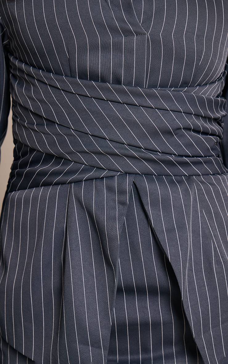 Charbon Robe Chemise À Manches Longues À Rayures Tennis Avec Détail Cache-cœur