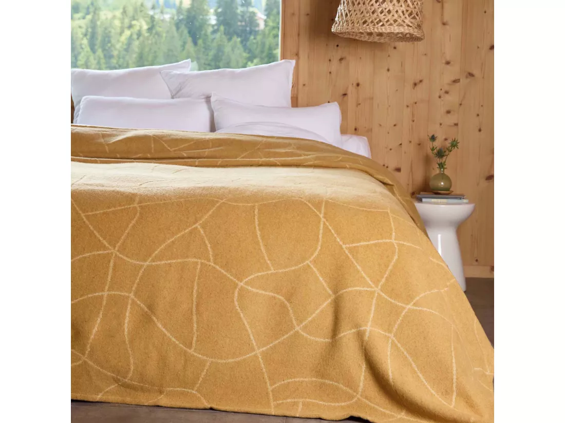 Couverture en laine mélangée 180x240 cm ATACAMA jaune ocre