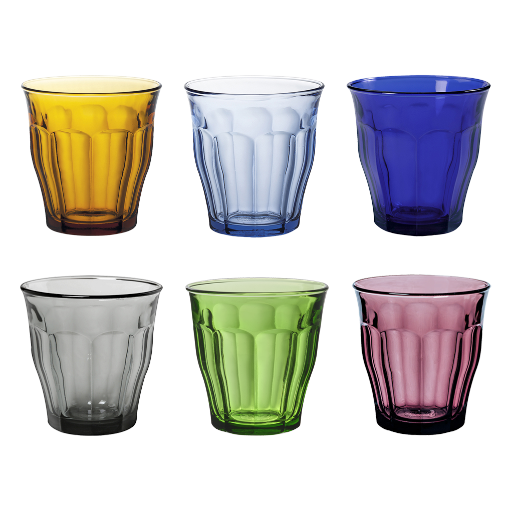 Le Picardie - Verre à eau 25cl x6 - Panaché de 6 couleurs Saphir, Prune, Gris, Vert, Vermeil, Bleu Marine