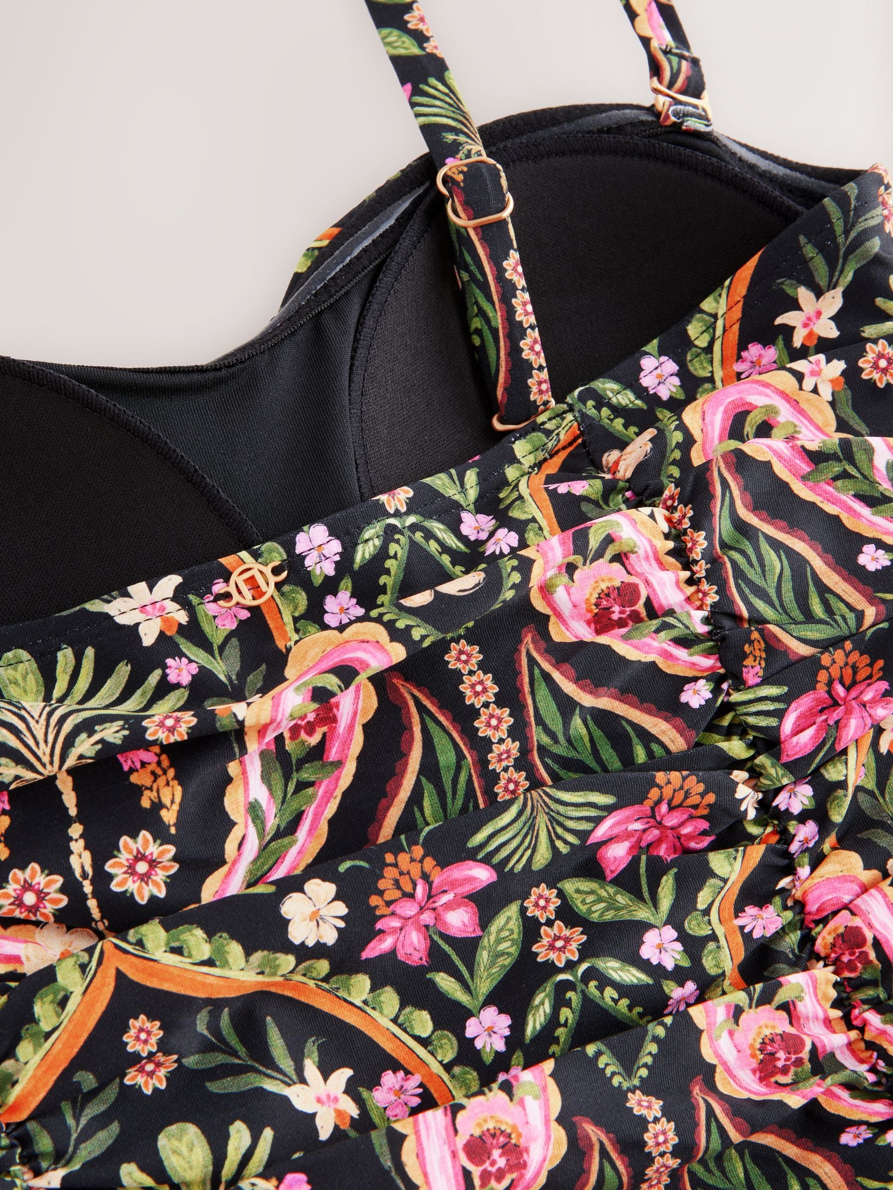 Zwart/Roze paisley - Vormgevend bandeaubadpak met buikcorrectie