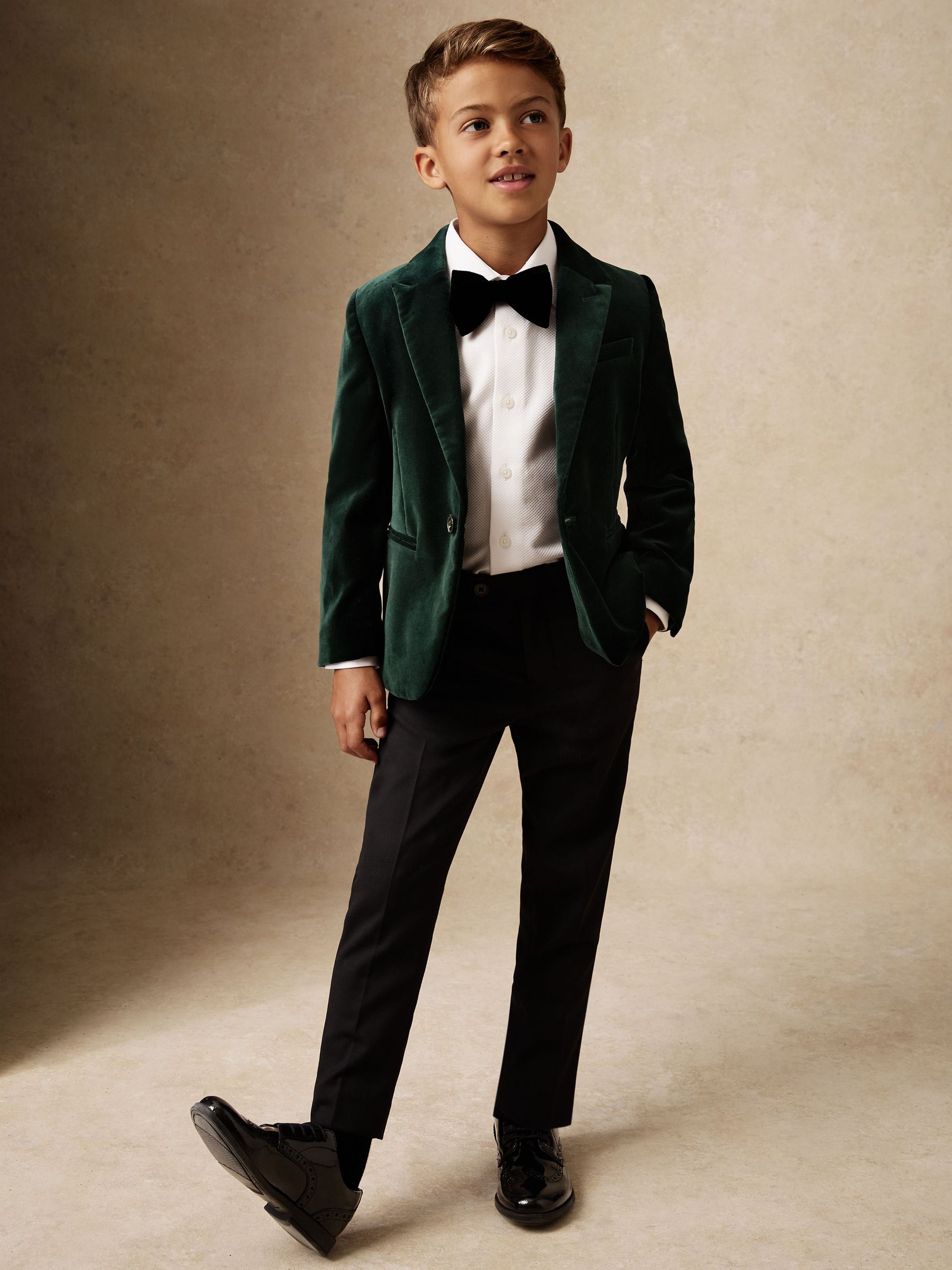 Groen - Reiss Ace smoking blazer van fluweel met enkele knopenrij