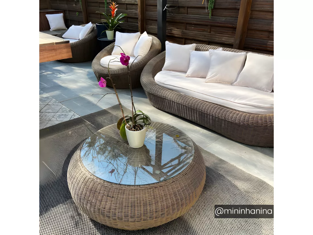 Table basse de jardin en résine tressée marron - WHITEHEAVEN de MYLIA