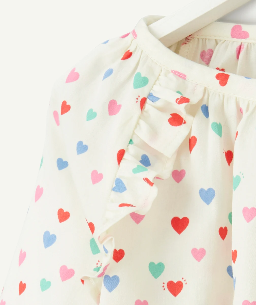 BLOUSE BÉBÉ FILLE ÉCRUE AVEC IMPRIMÉ COEURS COLORÉS