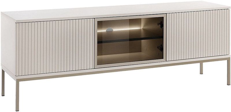 OVILA - TV-meubel - Beige en Zwart - Met 3 Deurtjes en LED-verlichting