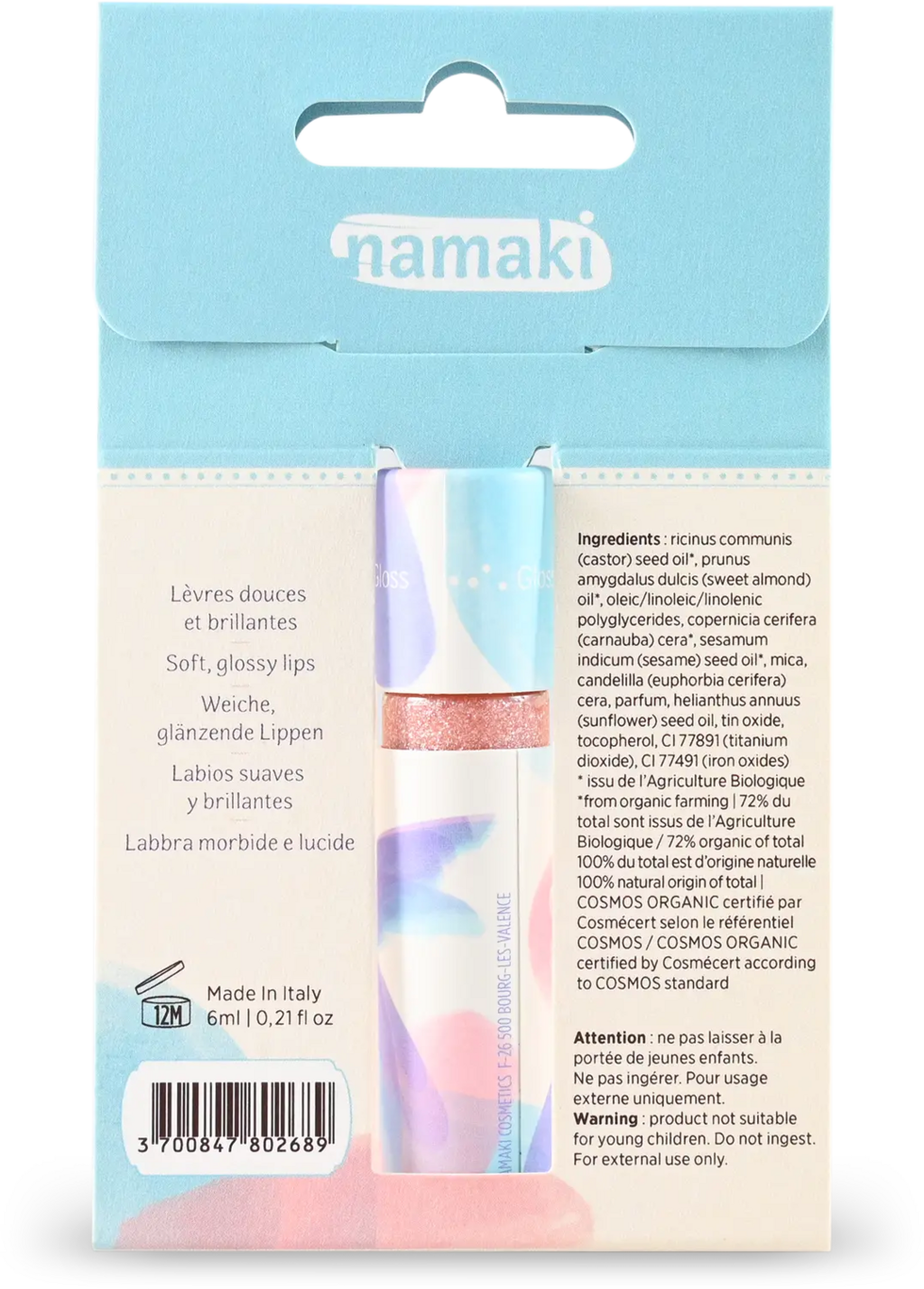 namaki  Lip Gloss, Pink glitter (6 ml)