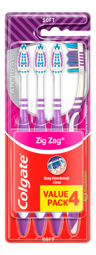 Colgate Zig-Zag Antibac Soft Tandbørste - 4-pak