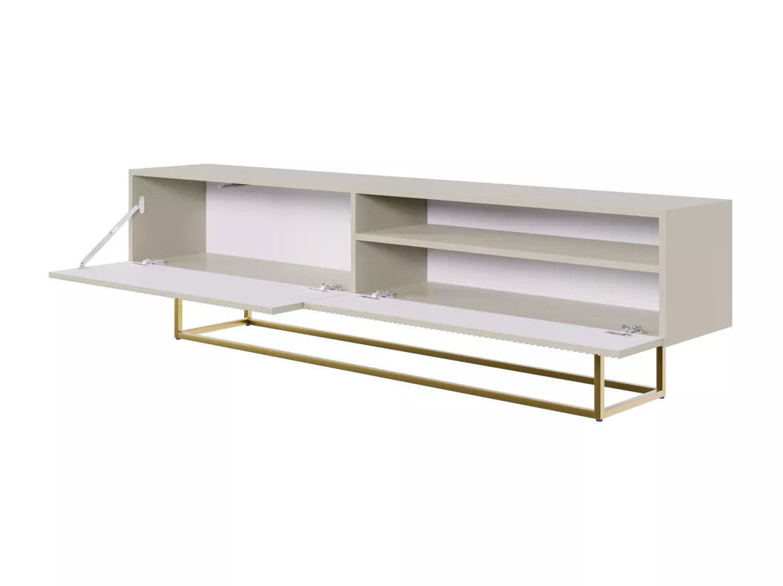 Meuble TV avec niche - 175 cm - taupe (gris-beige) sur pieds dorés - VELDIO