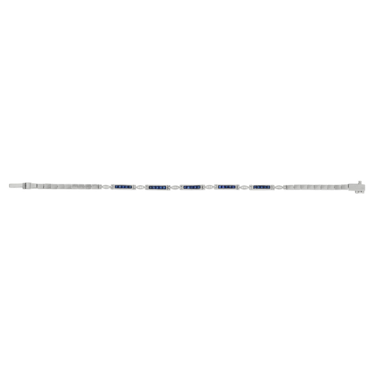 Bracelet or blanc 750 saphirs diamants 18 cm