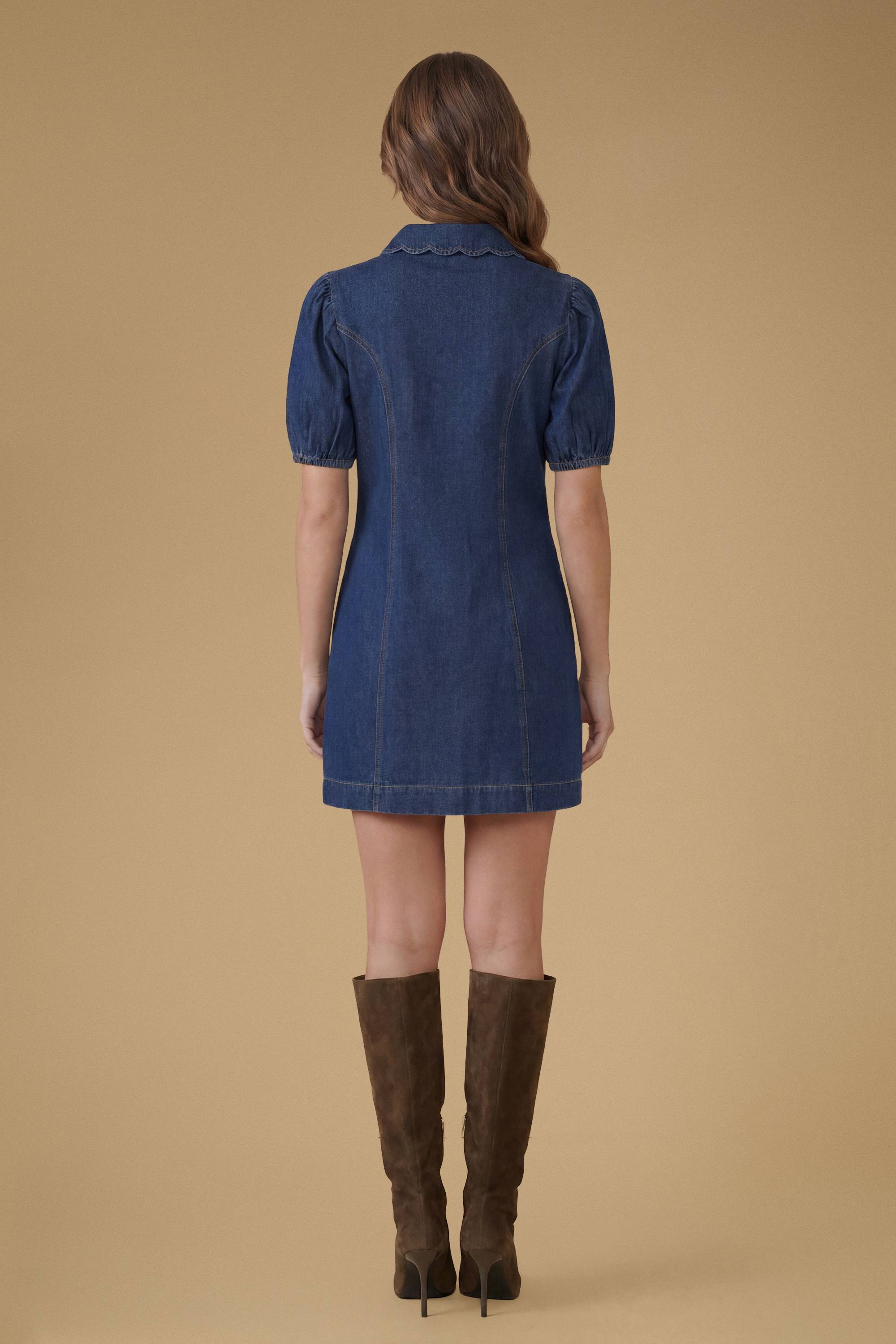 Oasis Robe Courte En Jean À Manches Bouffantes