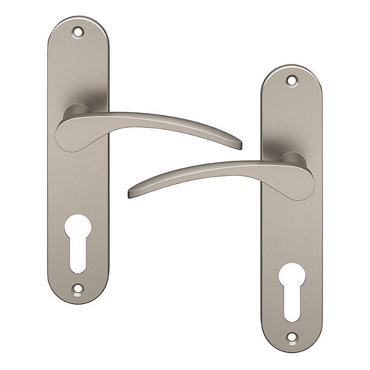 Ensemble poignée sur plaque rondcylindre GoodHome Beare effet nickel satin gris L.110.5mm x l.40mm entraxe 165mm
