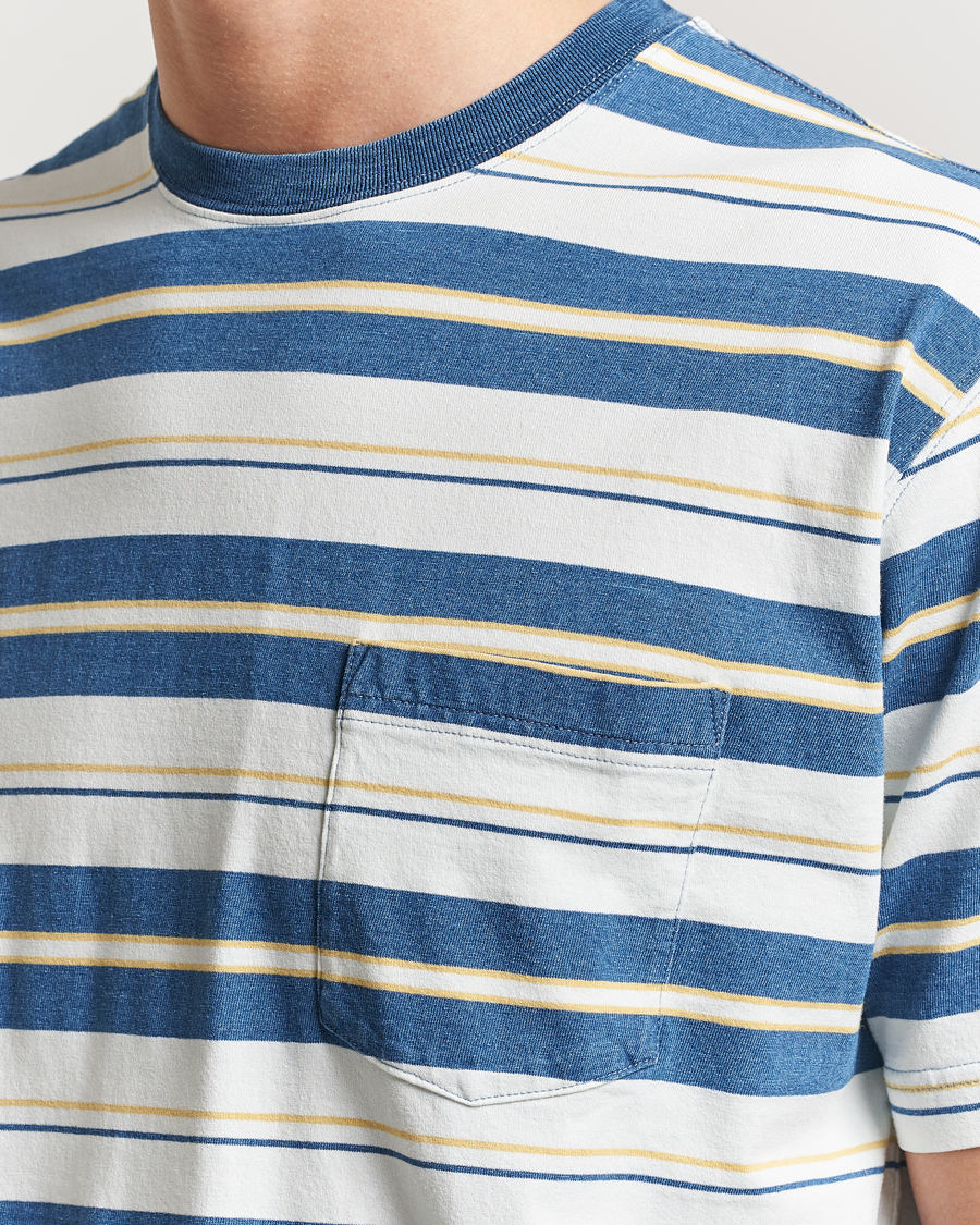 BEAMS PLUS Short Sleeve T-Shirt Blue Indigo Stripe