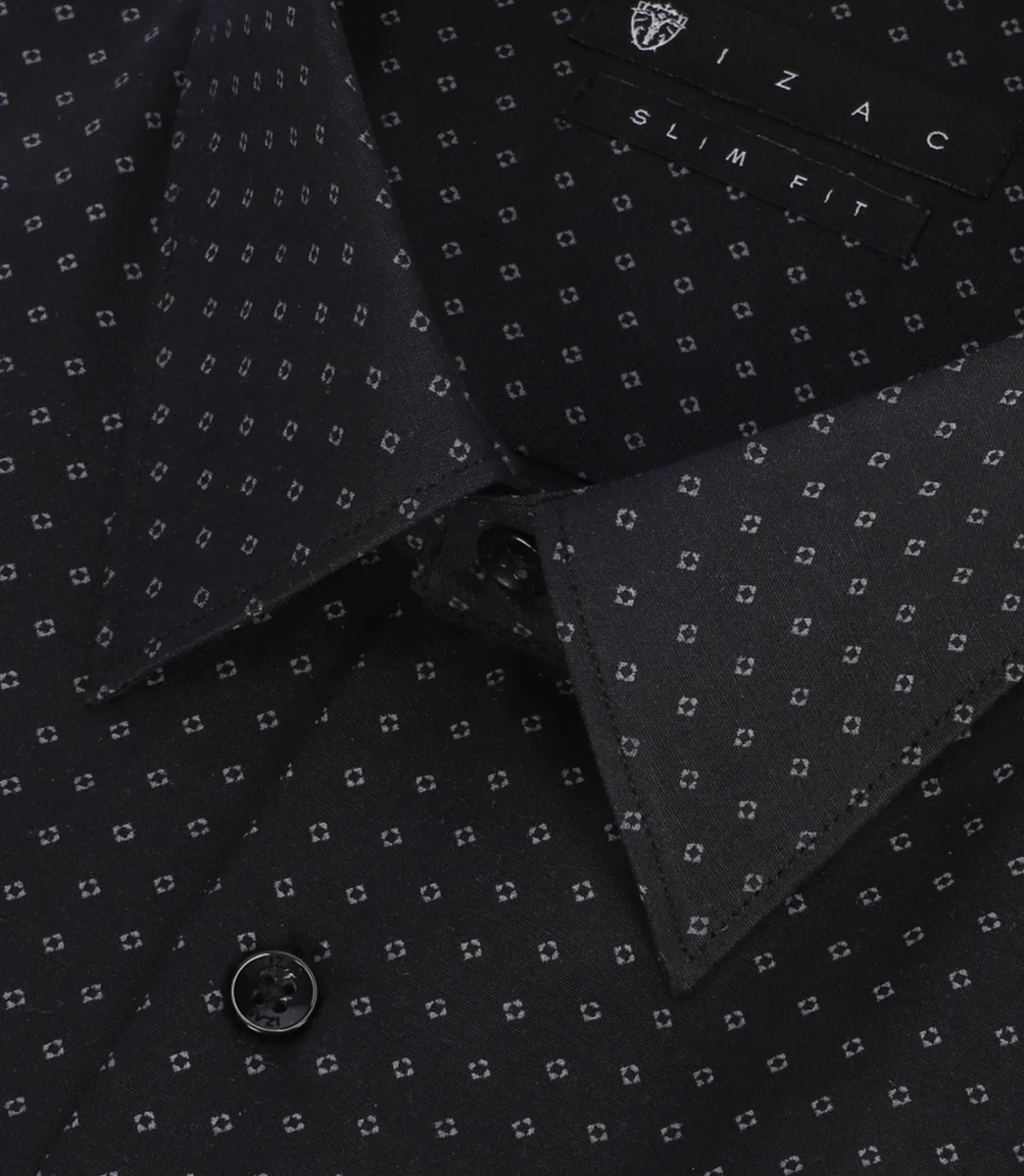 Chemise à imprimé micro motifs noir et gris PAOLINO