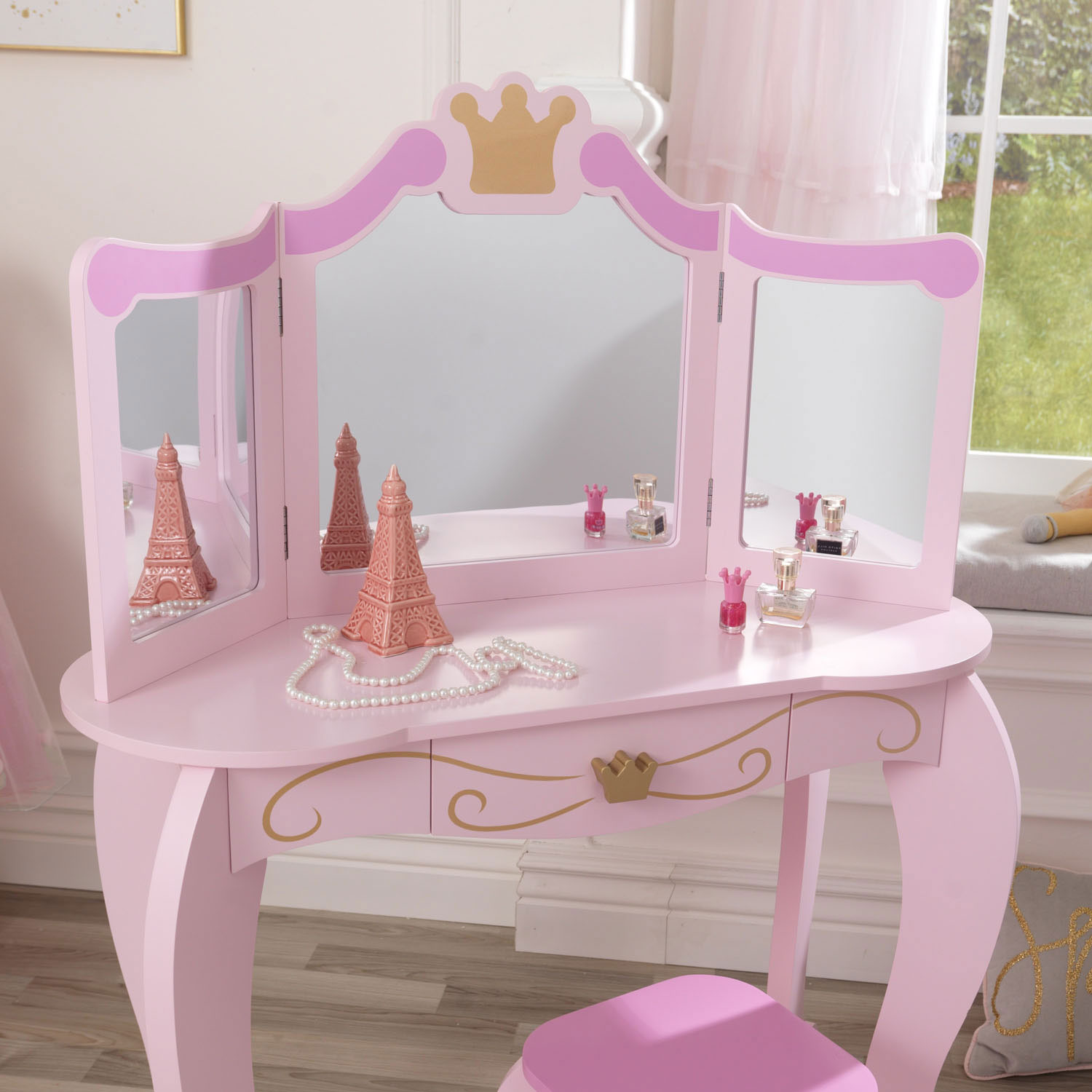 KidKraft Houten Kaptafel Prinses met Kruk Roze