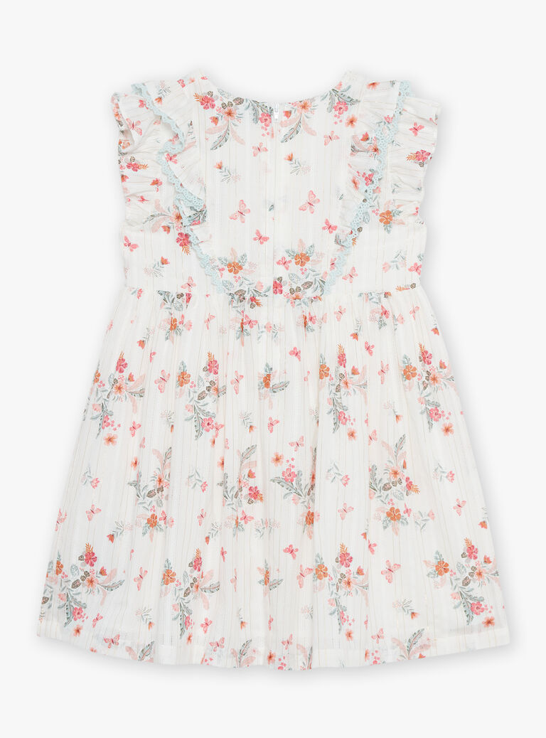 Robe écrue à volants et fleurs
